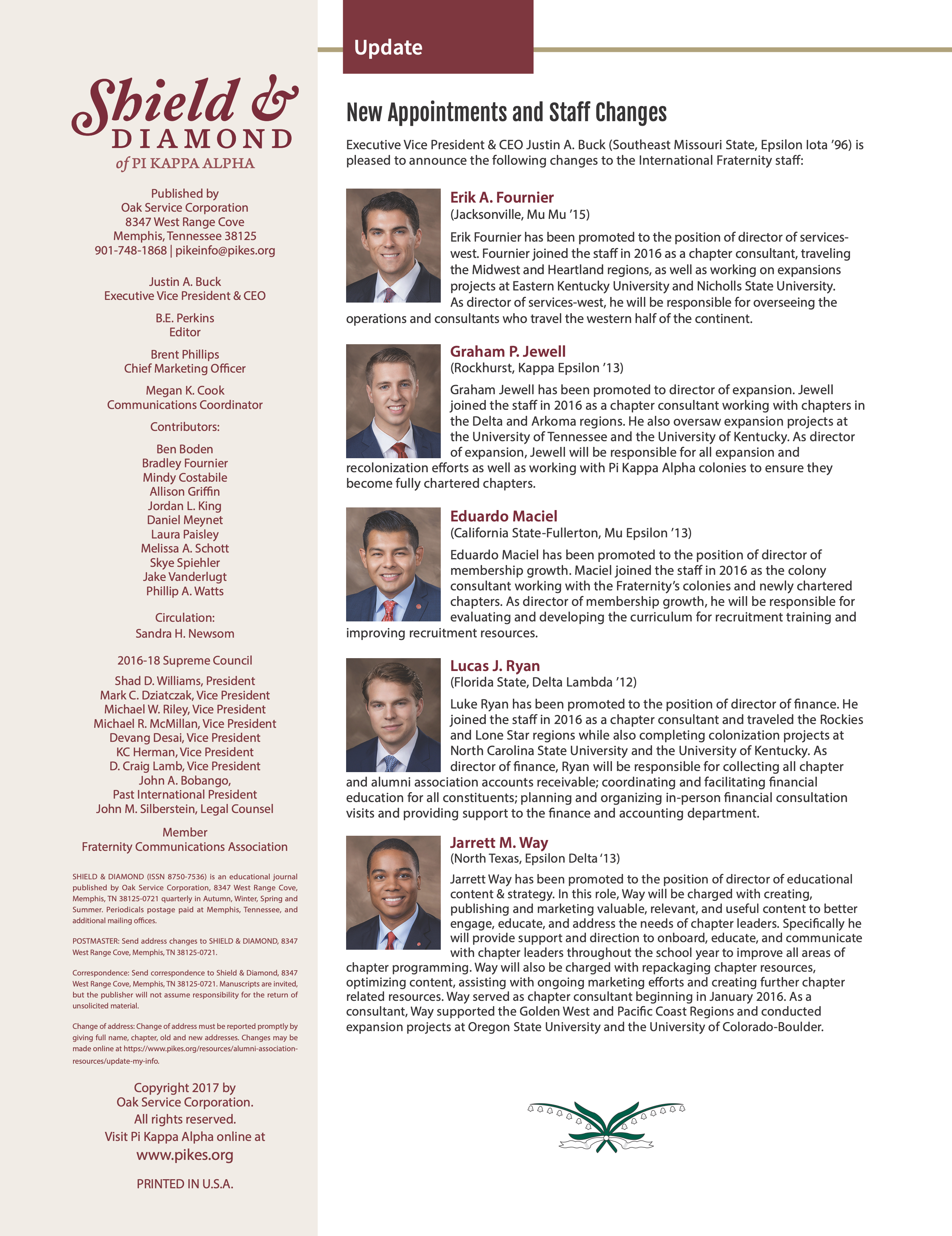 Update: New Appointments and Staff Changes, Summer 2017